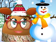 Pou Girl Building A Snowman