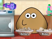 Online igrica Pou Washing Dishes free for kids